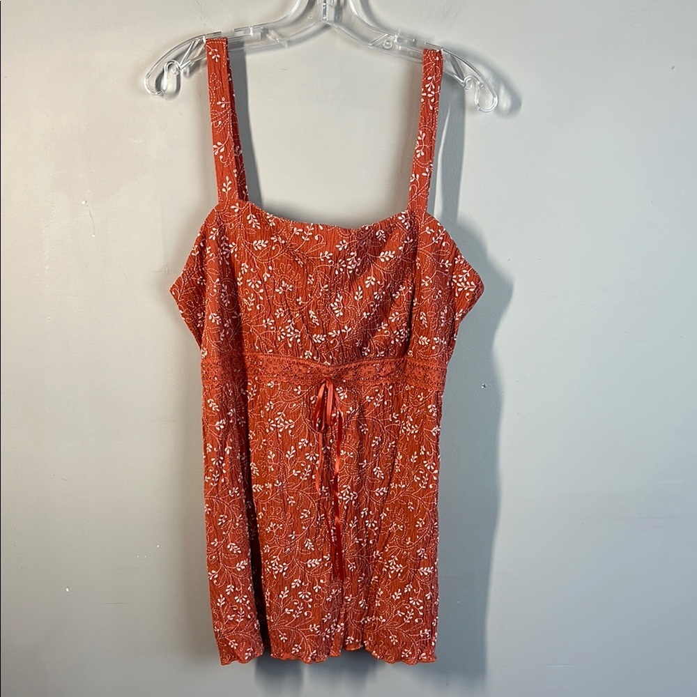 Vintage Womens Y2K Orange Ditsy Floral Babydoll Lace Waist Cami Tank 18 /20